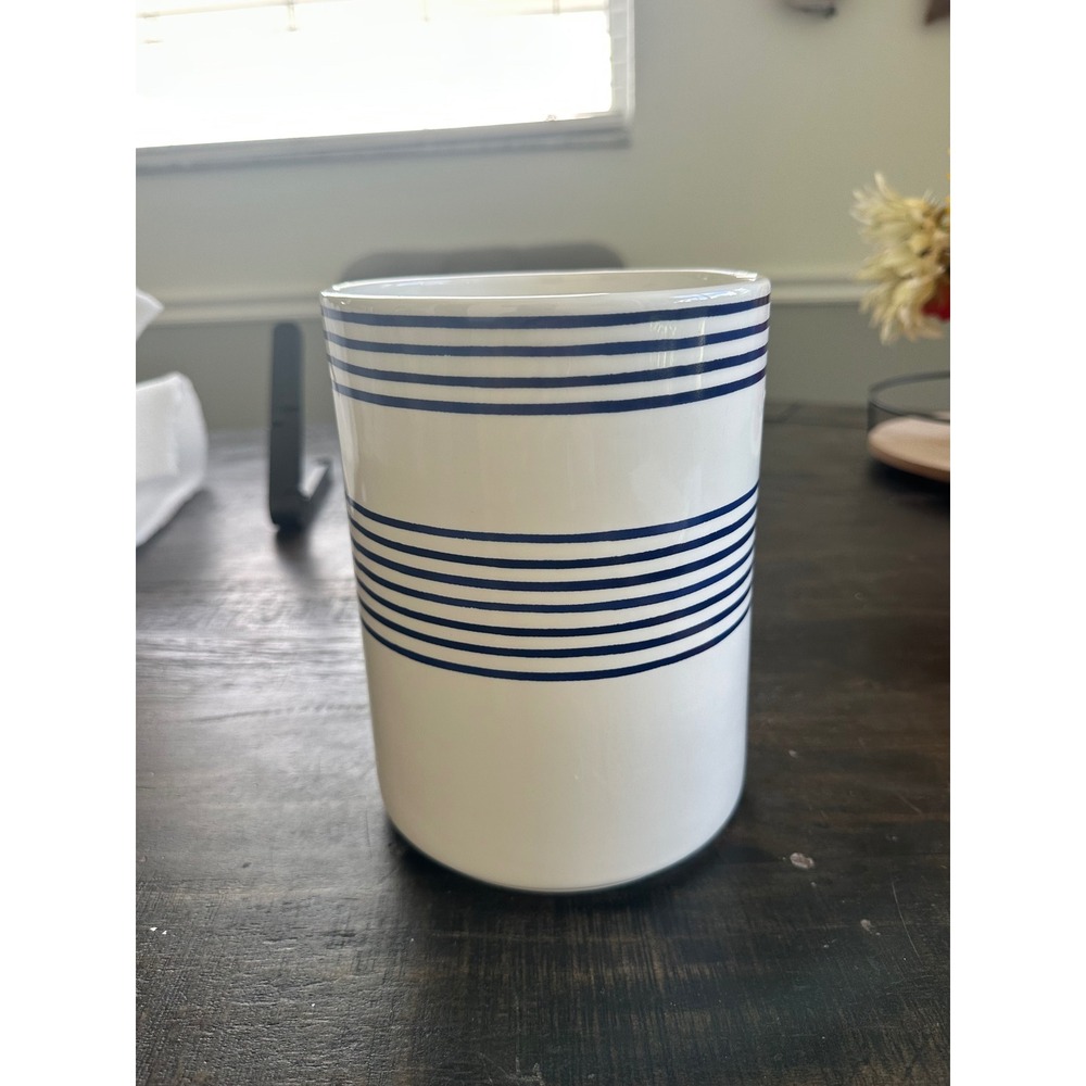 Kate Spade New York Charlotte Street Lenox Utensil Crock White Navy Blue Stripe